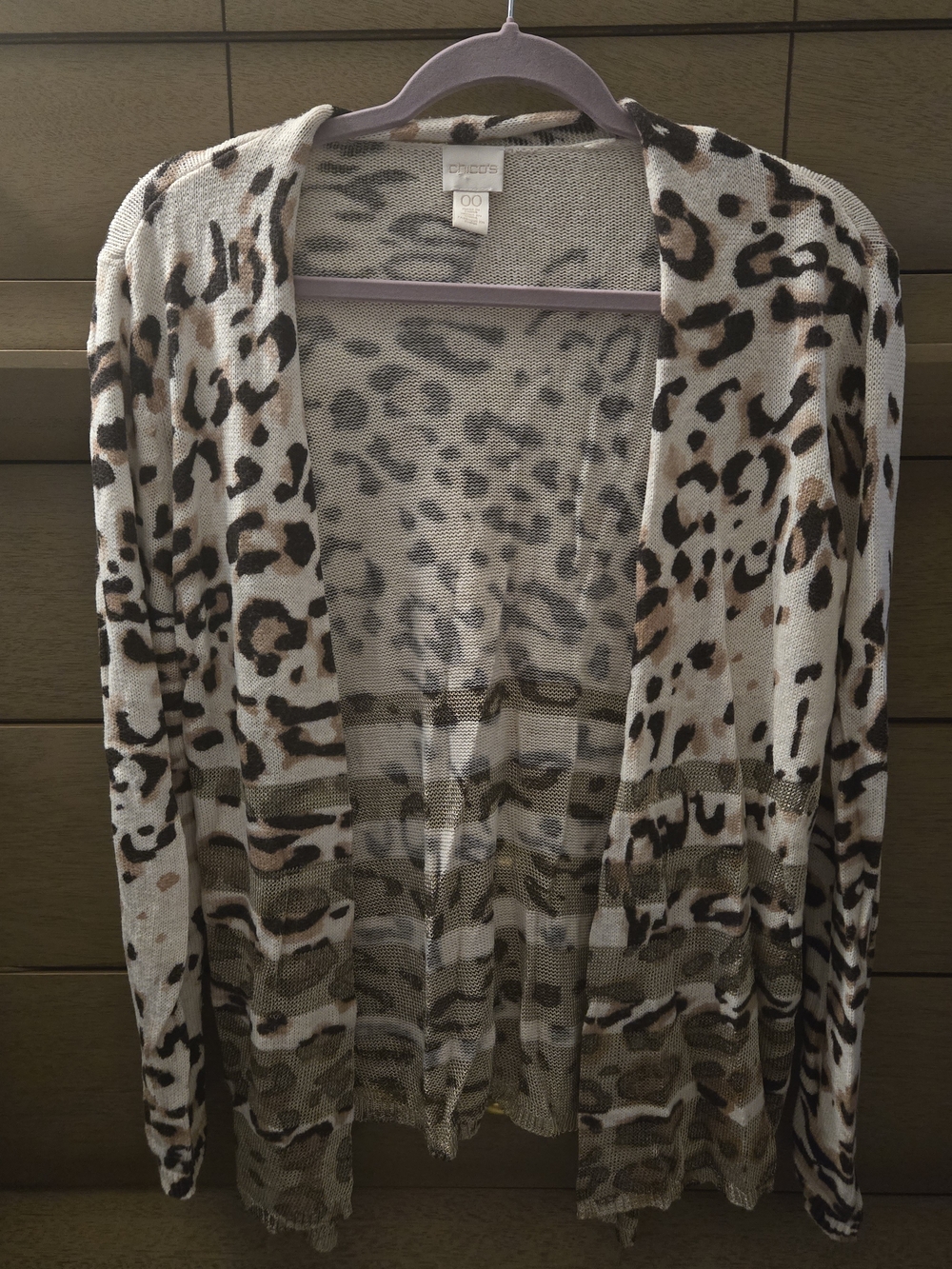 Chico's Open Leopard Print Cardigan - Cream, Tan, Black
